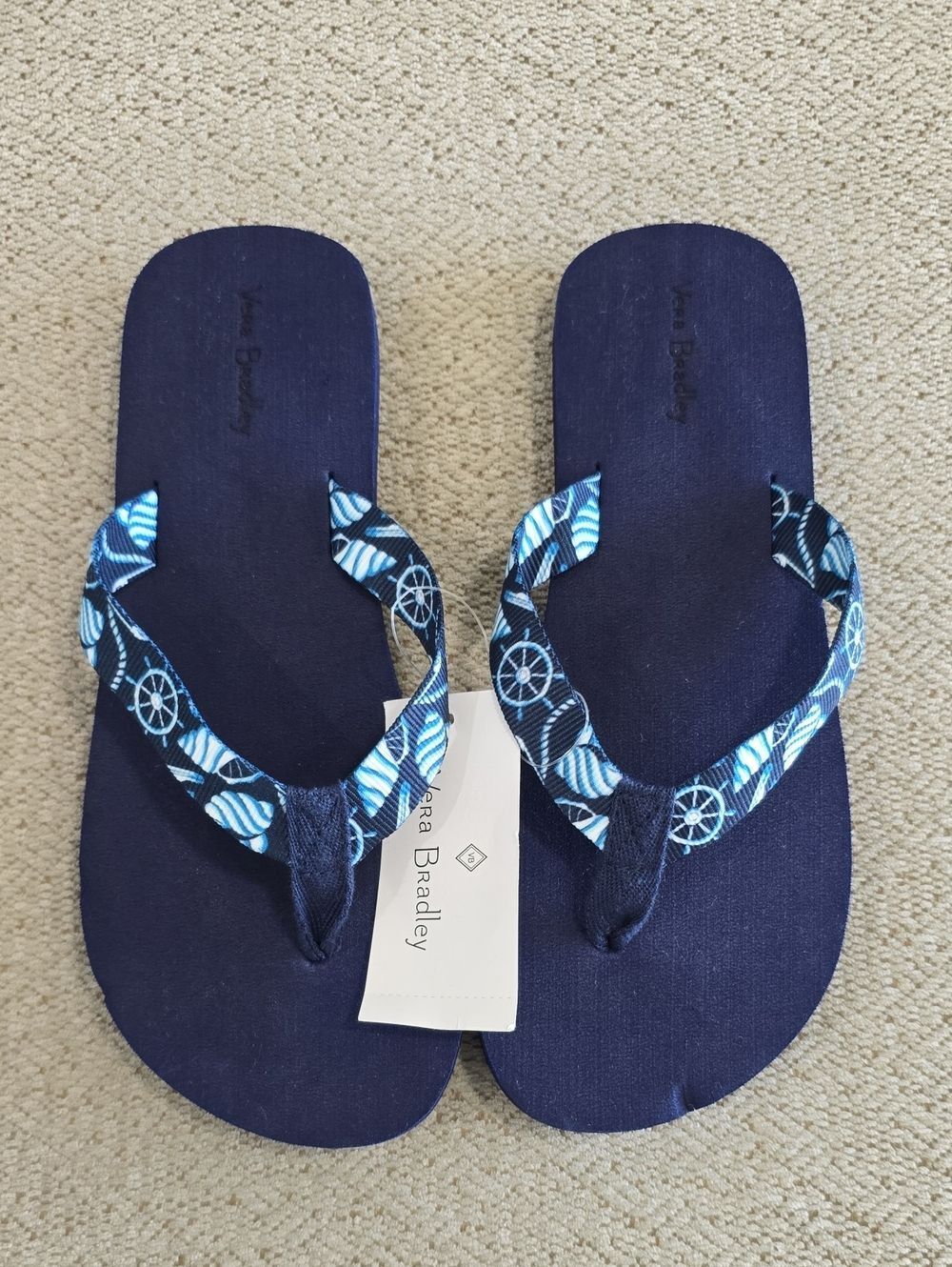 Vera Bradley Shore Enough Blue Webbing Strap Flip Flop Sandals - Size Small